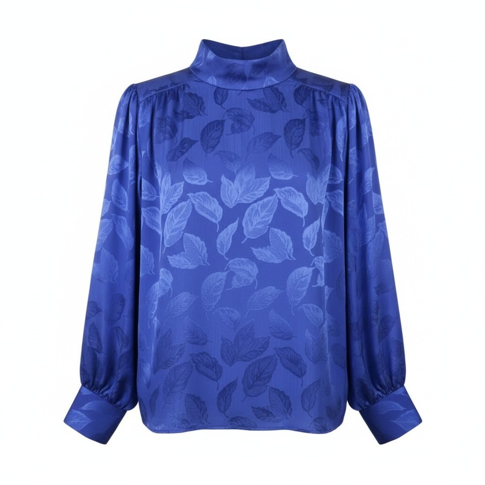 Vtg Laura Mae Jacquard Satin Blouse Womens 14 Royal Blue Cottage USA Secretary